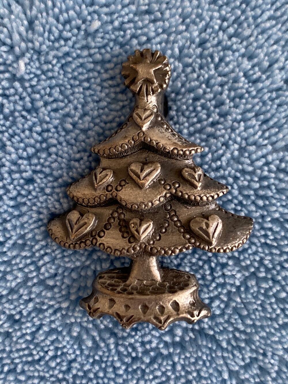 Vintage Pewter Christmas Tree Pin Brooch